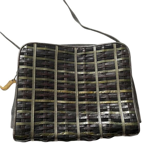 Sharif Woven Leather Crossbody Bag Olive Green Vintage 1990s EUC - Picture 2 of 9